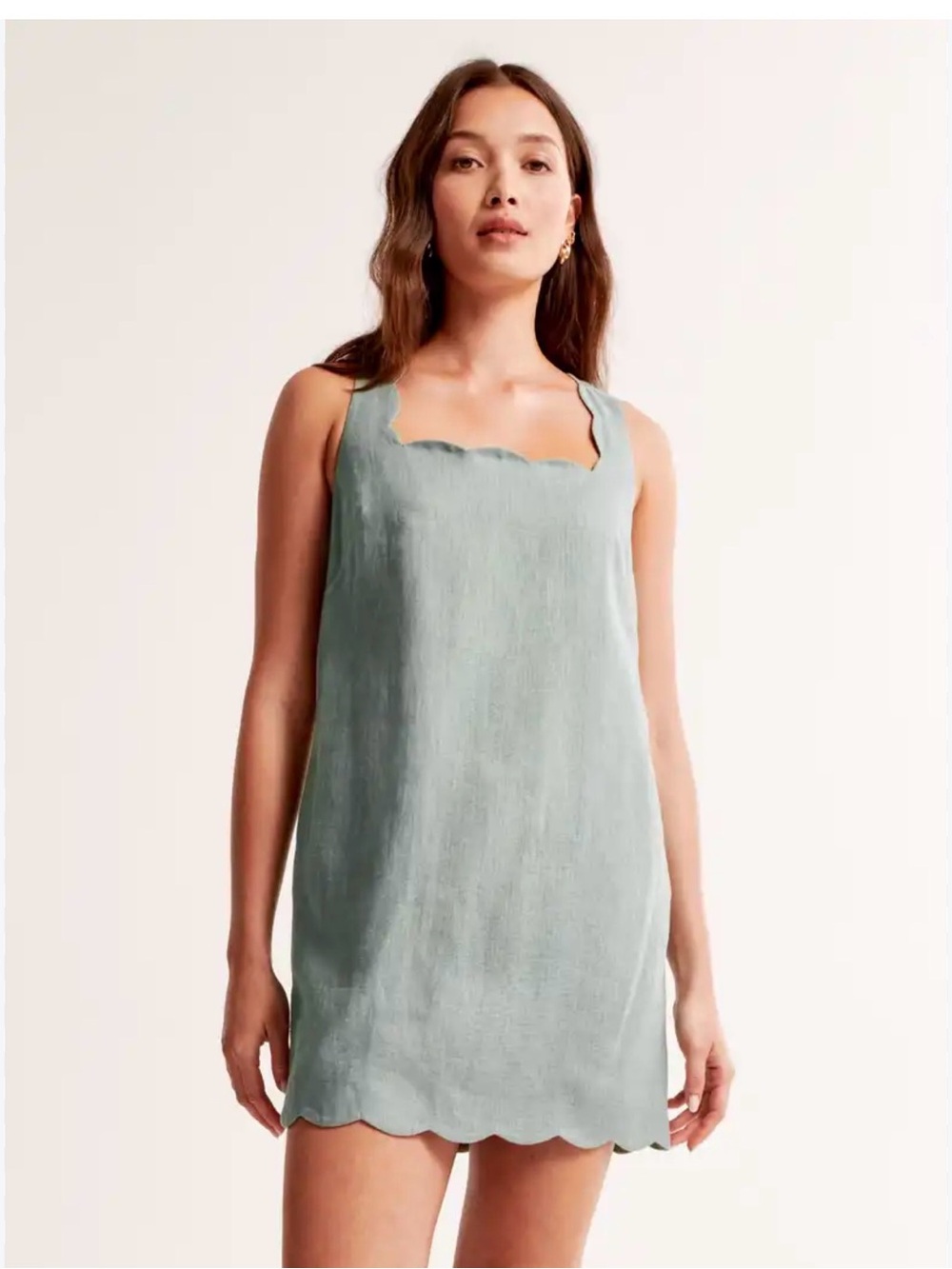 Sleeveless Mint Green Linen Mini Dress 100% linen Exterior